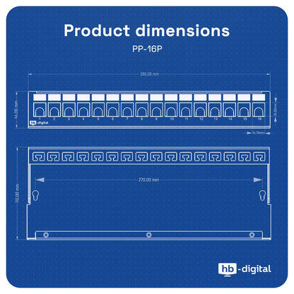 HB-DIGITAL 16-Port CAT 6a Keystone Patchpanel STP 1 HE Hellgrau