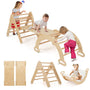 COSTWAY Kletterdreieck 4-in-1 Klettergerüst Indoor - Holzfarbe. Klettergerüst aus Holz, zum Klettern & Spielen drinnen für Kinder.