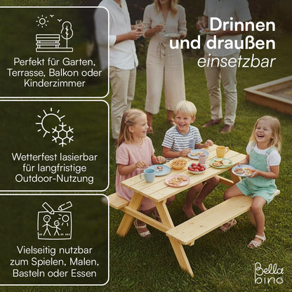 Bellabino Inny Kindersitzgruppe Kiefer – Gartentisch mit 2 Bänken