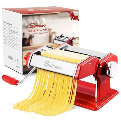 Sailnovo Nudelmaschine Pasta Maker 180, manuell, 9 Stärken, rot