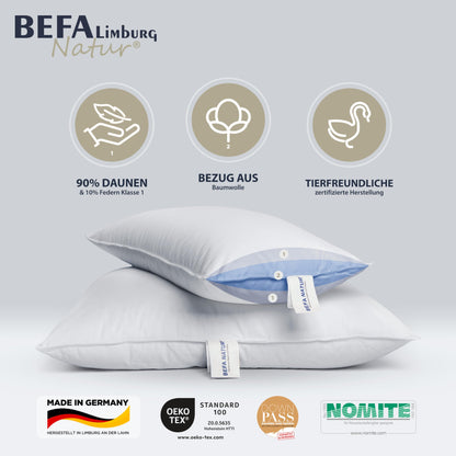 BEFA NATUR Daunenkissen 3-Kammer Kopfkissen 80x80 cm (2er Set)