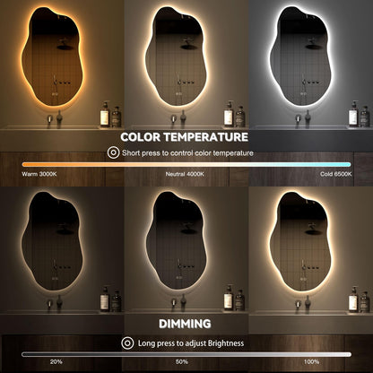 Dripex Asymmetrischer LED Badspiegel 85x52 cm – Dimmbar, 3 Lichtfarben