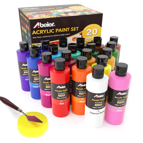 ABEIER Acrylfarben Set, 20 Farben à 250 ml, matt, ungiftig