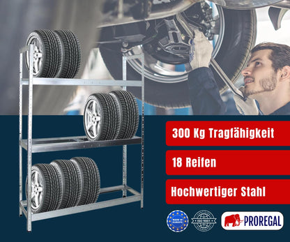 PROREGAL Tiger XL Reifenregal – HxBxT 200x150x45 cm Verzinkt