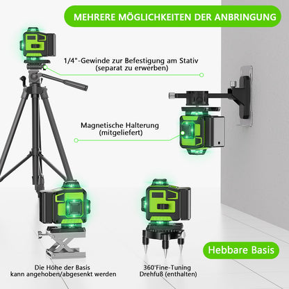 Tdyon Kreuzlinienlaser grün 16 Linien 4x360° selbstnivellierend