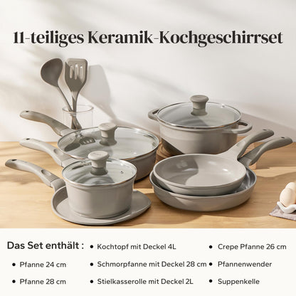 Redchef Topf- und Pfannenset 11-teilig, Keramik, Induktion, Grau