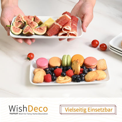 WishDeco Servierteller 6er Set, Porzellan weiss, rechteckig 23x12 cm