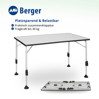 BERGER Ivalo 2 Alu Klapp-Campingtisch höhenverstellbar 115x70cm Grau