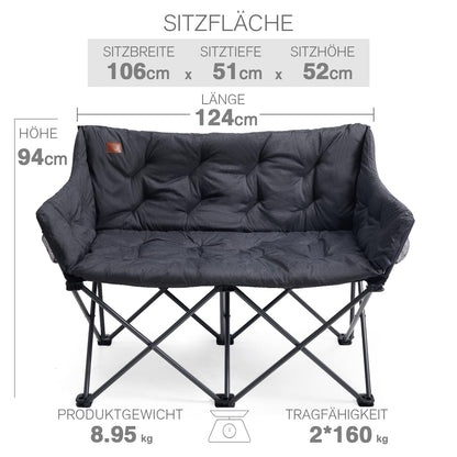 EVER ADVANCED Campingstuhl Faltsofa 2-Sitzer XXL - Schwarz