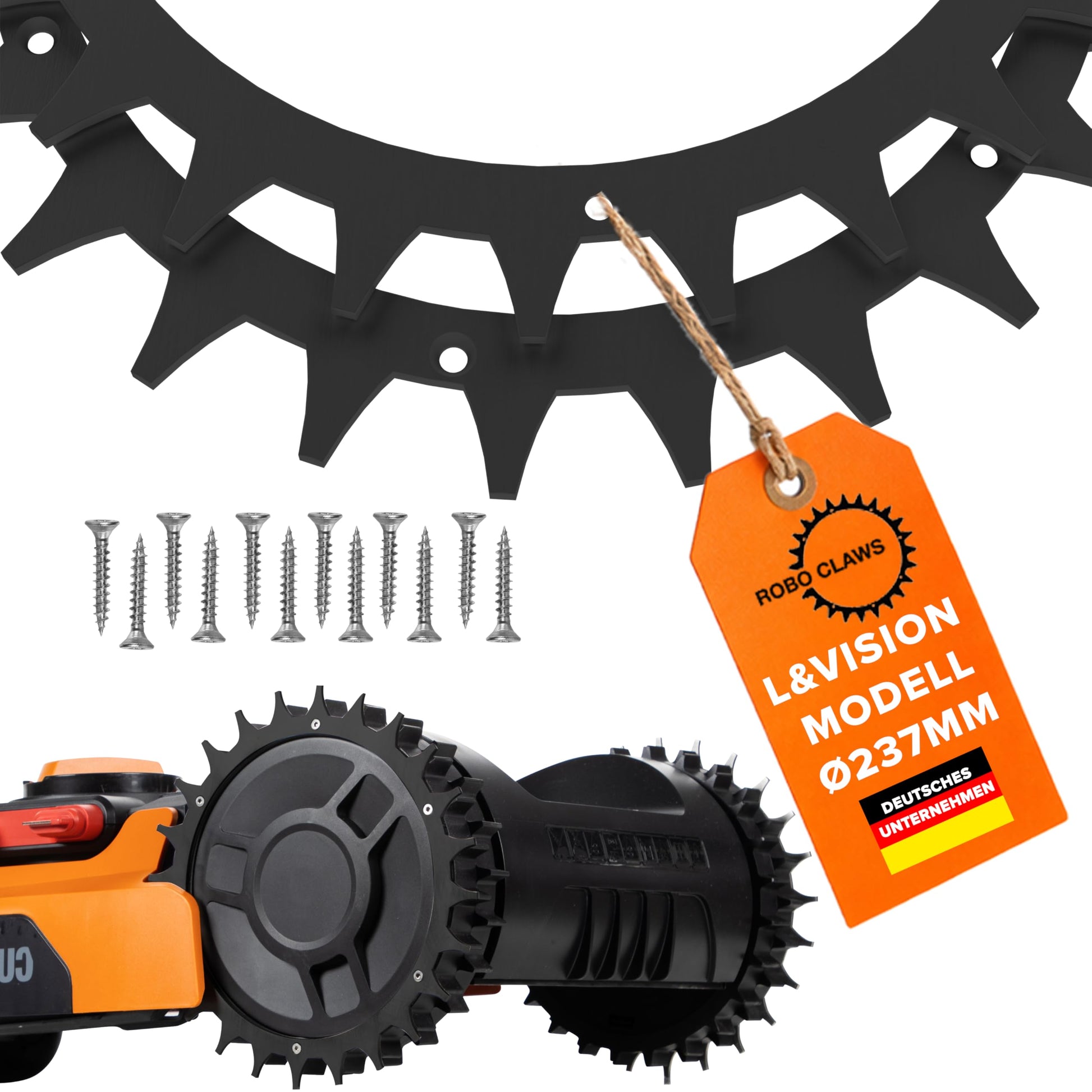 ROBO CLAWS Mähroboter Spikes Edelstahl schwarz für Worx L & Vision, 3 mm stark, 235 mm Durchmesser