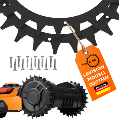 ROBO CLAWS Mähroboter Spikes Edelstahl schwarz für Worx L & Vision, 3 mm stark, 235 mm Durchmesser
