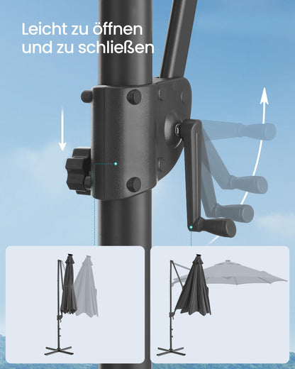 SONGMICS Ampelschirm 300 cm, Sonnenschirm mit Solar-LED, UPF 50+, grau
