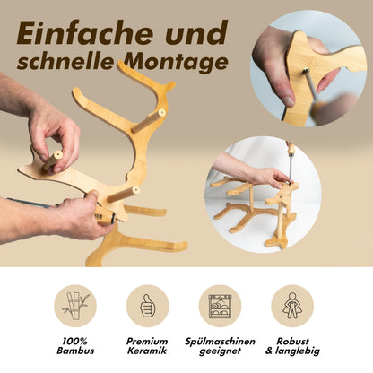 VANEJA Etagere 3-stöckig, Obstschale Keramik schwarz mit Bambusständer