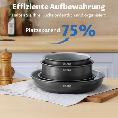 BEZIA Keramik-Pfannenset Induktion 10-teilig – abnehmbare Griffe