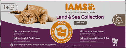 IAMS Delights Land & Sea Collection Katzenfutter Nass 72 x 85 g, 72 Nassfutter-Beutel in vier Sorten
