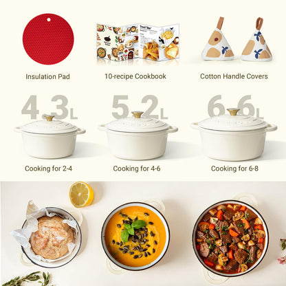 Overmont Gusseisen Bräter Schmortopf – 28cm Emaille Weiss