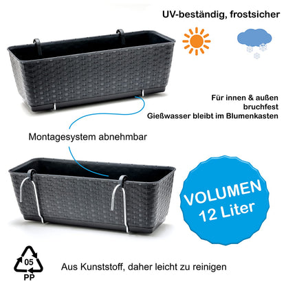 BigDean Blumenkästen Balkongeländer 4er Set Rattan-Optik Anthrazit