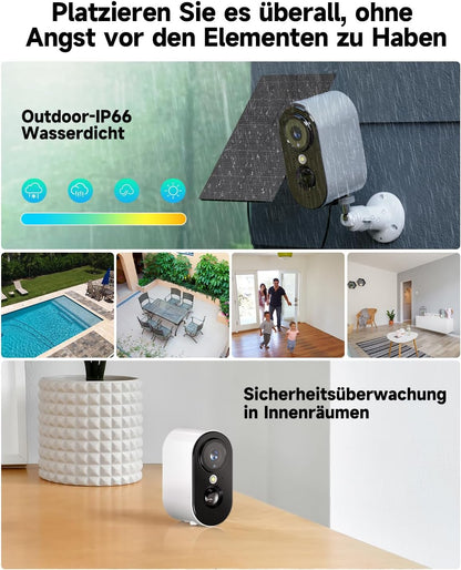 PESAIR 2K Überwachungskamera Aussen mit Akku & Solarpanel, 2er-Pack