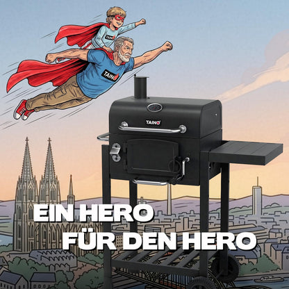 TAINO HERO Smoker klein Holzkohlegrill mit klappbarem Seitentisch