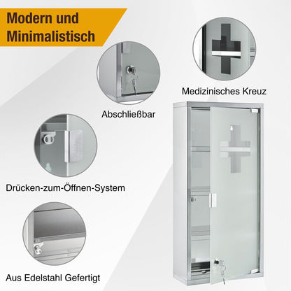 Zedelmaier Medizinschrank Edelstahl, abschliessbar, 4 Fächer, silber