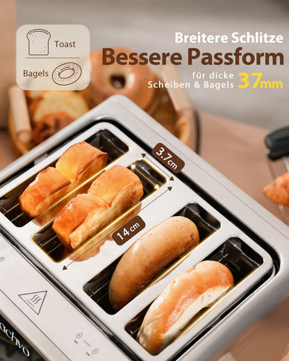 ZACHVO Toaster 4 Scheiben Edelstahl mit Touchscreen & 2 Toastzonen