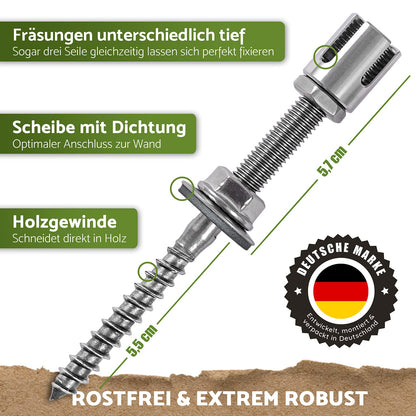 GARDELI Rankhilfe aus Edelstahl, Set mit 8 Wandhaltern, 12,5 m Seil