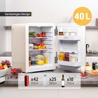TZS First Austria Retro Mini-Kühlschrank 40 L lautlos cremefarben