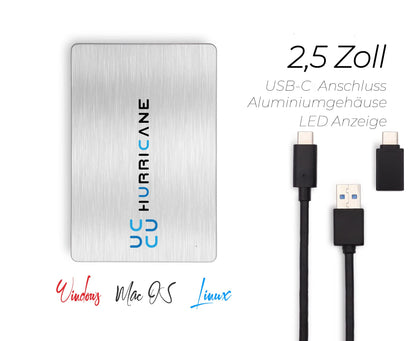 HURRICANE MD25C3 Externe Festplatte 1TB USB-C - Silber