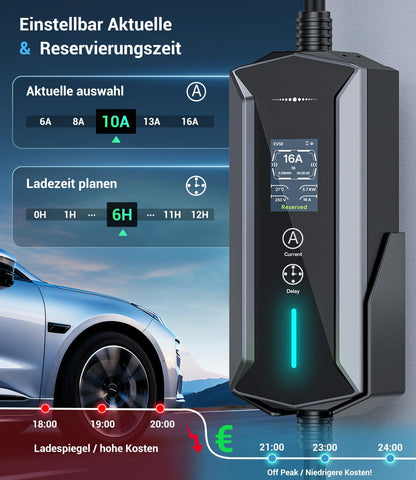 VoltBox Typ 2 Ladekabel Schuko 3,7 kW, 7 m, EV-Ladegerät mit LCD