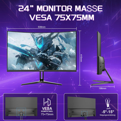 Amzfast AMZG24C1 Gaming Monitor Curved - 24 Zoll 180Hz