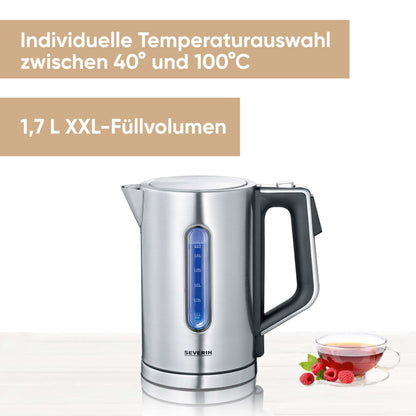 SEVERIN Wasserkocher WK 3418, 1,7 l, 3000 W, Edelstahl/schwarz