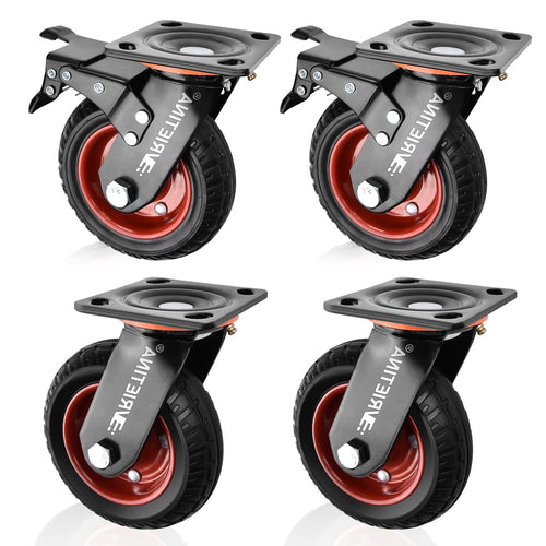Schwerlast Lenkrollen 200mm Vollgummi, 4er Set (2L/2B), 1200kg. Schwarze Vollgummi-Rollen für den Transport von Schwerlasten.