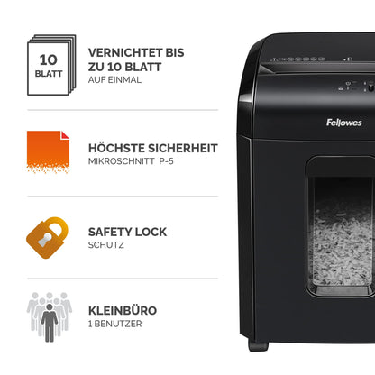 Fellowes Powershred 10M Aktenvernichter P5 Microcut – Schwarz