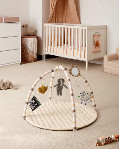 Blissful Diary Spielbogen Baby, Spieldecke mit 6 Spielzeugen, Beige
