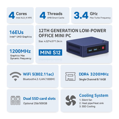 Beelink Mini S12 Mini PC - Alder Lake N95 16GB RAM 500GB SSD