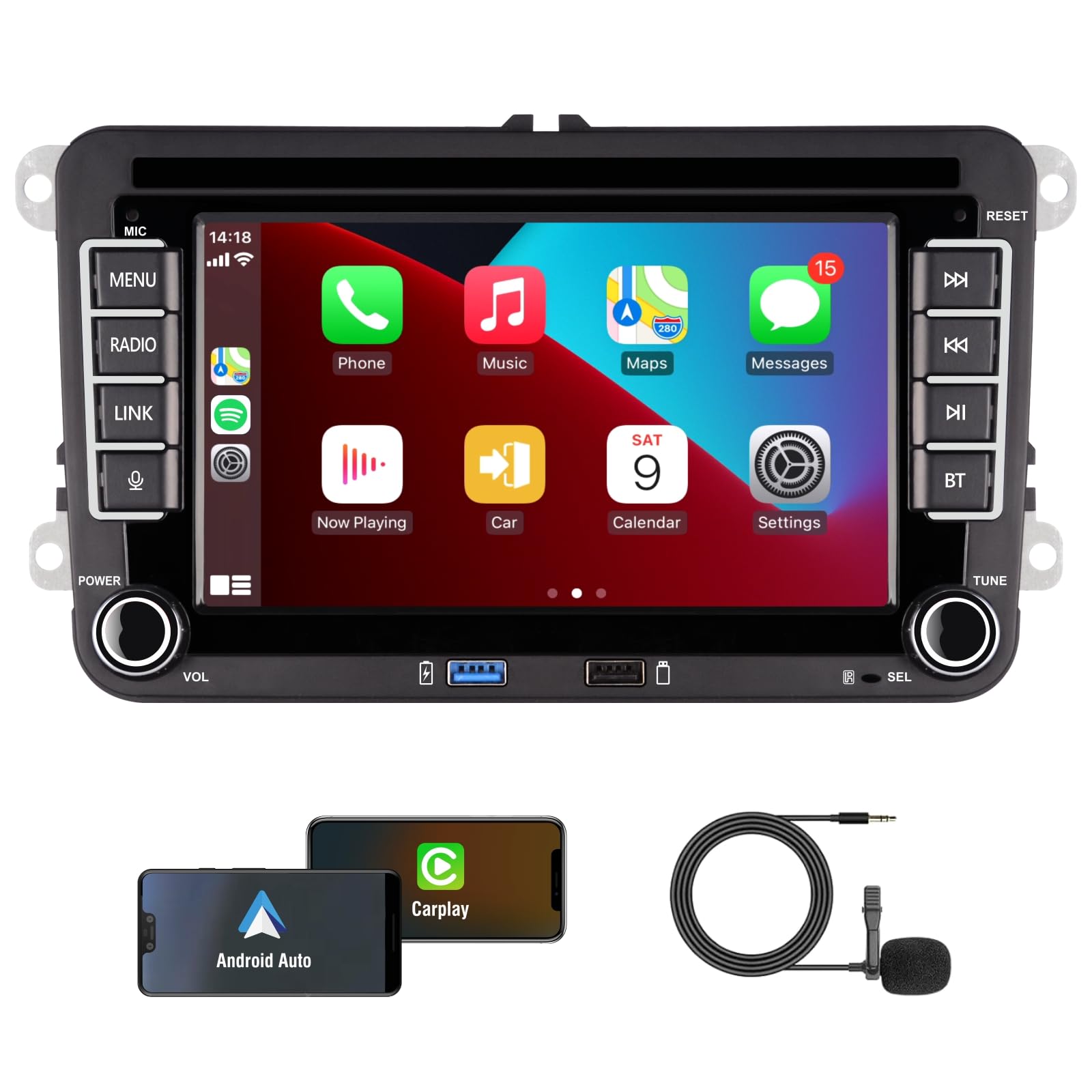 KTTCORLP Linux Autoradio Carplay Android Auto - 7 Zoll VW Golf 5 6. Schwarzes 7-Zoll-Display für Navigation & Smartphone-Integration in VW Golf 5/6.