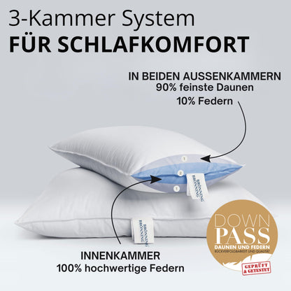 Brönning 3 Kammer Daunenkissen Kopfkissen – 40x80 90% Daune