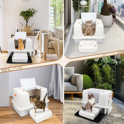 Vivifying Katzenklo Edelstahl mit Deckel, XL Katzentoilette, Beige