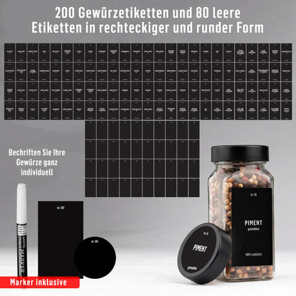 Deco haus Gewürzgläser Set eckig, luftdicht, 24 Stück mit Etiketten