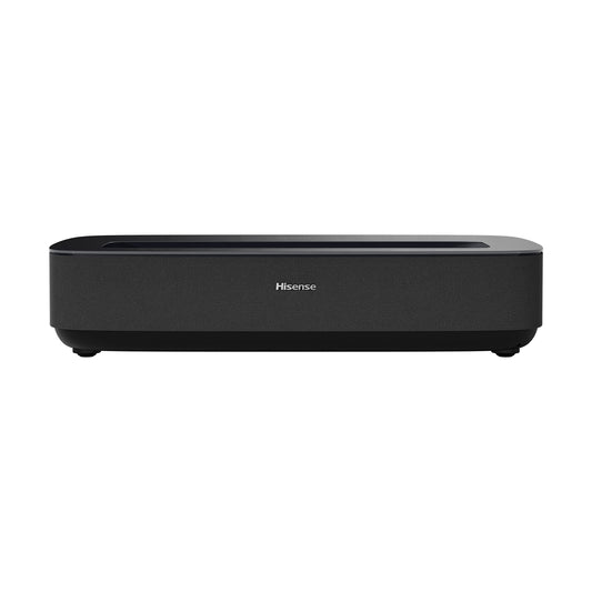 Hisense PL1 Laser Cinema 4K Laser Projektor – 80-120 Zoll. Kompakter, schwarzer UST-Projektor zur Darstellung von 4K-Filmen.