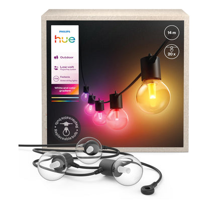 Philips Hue Festavia Globe LED-Aussenlichterkette, 14 m, 20 Lampen, kugelförmige Lampen in Glasoptik