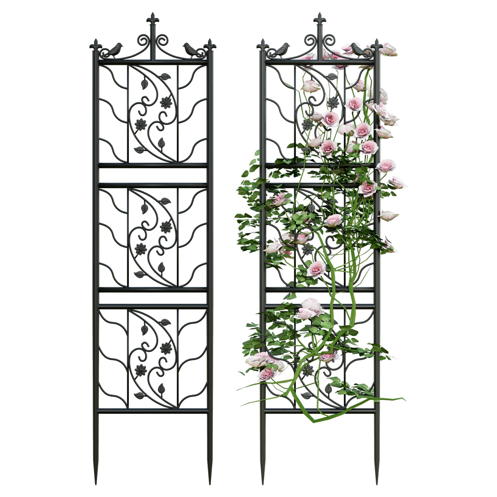 unho Rankgitter Metall 2er Set, Rankhilfe 195 x 50 cm, Schwarz – Metallspalier mit Blattdekor für Kletterpflanzen