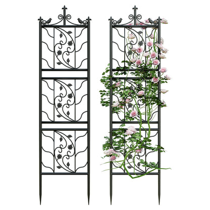unho Rankgitter Metall 2er Set, Rankhilfe 195 x 50 cm, Schwarz – Metallspalier mit Blattdekor für Kletterpflanzen