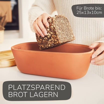 Steinzeit Design Brotkasten - Keramik mit Bambusdeckel