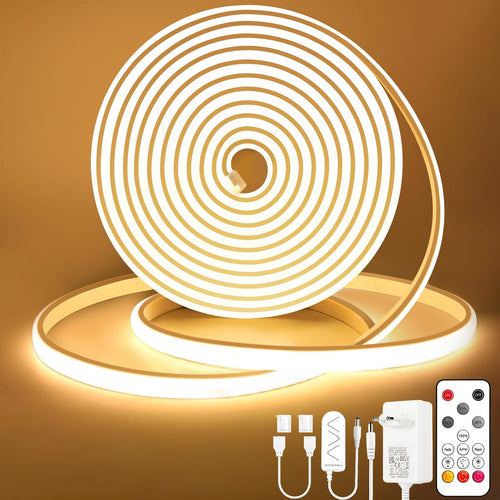 Lamomo COB LED Streifen 10m warmweiss 3000K dimmbar mit Fernbedienung, flexibles Silikonband für innen und aussen