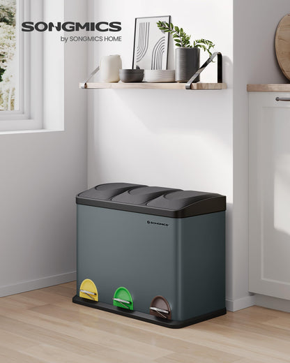 SONGMICS LTB45G Mülltrennsystem Treteimer - 45L Grüngrau-Schwarz