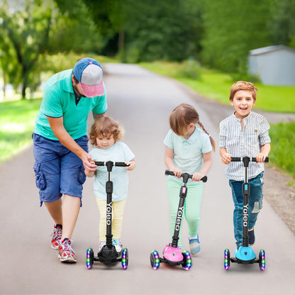 YOLEO Kinderroller Dreiradscooter mit leuchtenden Rädern, schwarz