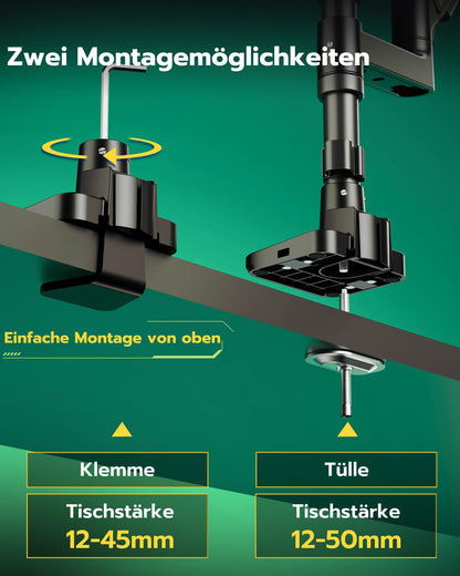 ARES WING Dual Monitorhalterung Übereinander, Gasfeder & USB-Port