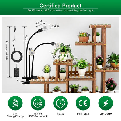 SANSI LED Pflanzenlampe 450W Vollspektrum 3-Schwanenhals mit Timer