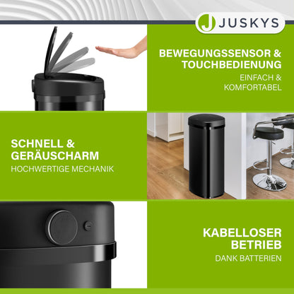 Juskys Bewegungssensor Mülleimer Eckig Schwarz 70L